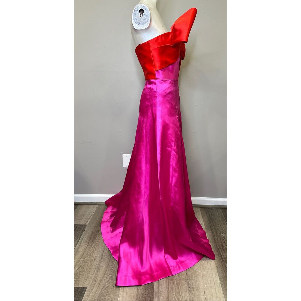 Zac Posen Red and Fuchsia Satin Strapless Maxi Gown - Picture 6 of 7